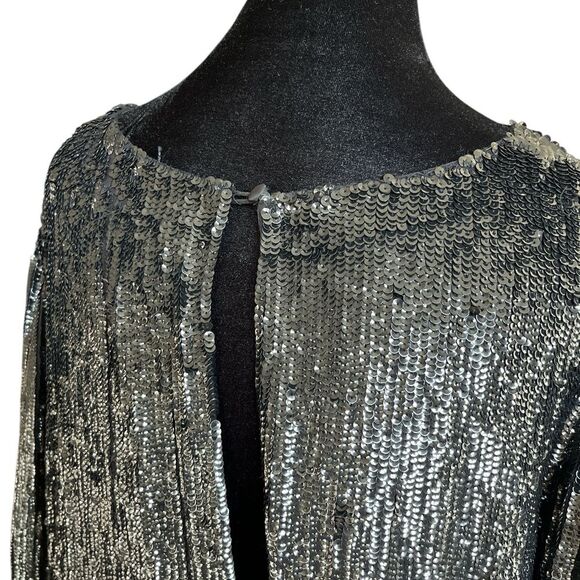 Retrofete Black Sequin Sheath Dress Size XS Bishop Sleeves Cocktail Party - Picture 6 of 12